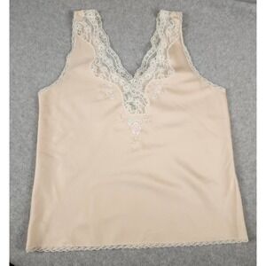 Sara Beth Womens Medium Cream Lace Trim Satin Camisole Top Floral Embroidered...